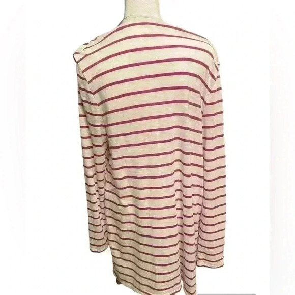 Chicos Ultimate Tee Cardigan Pink & white striped with side slit pockets size 2 - Picture 4 of 6
